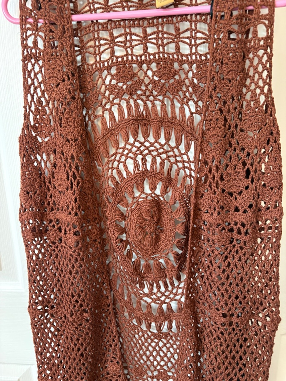 NWOT Beautiful Wrangler Brand Crochet Fringe Open Front Vest in Rich Brown M - Picture 10 of 17